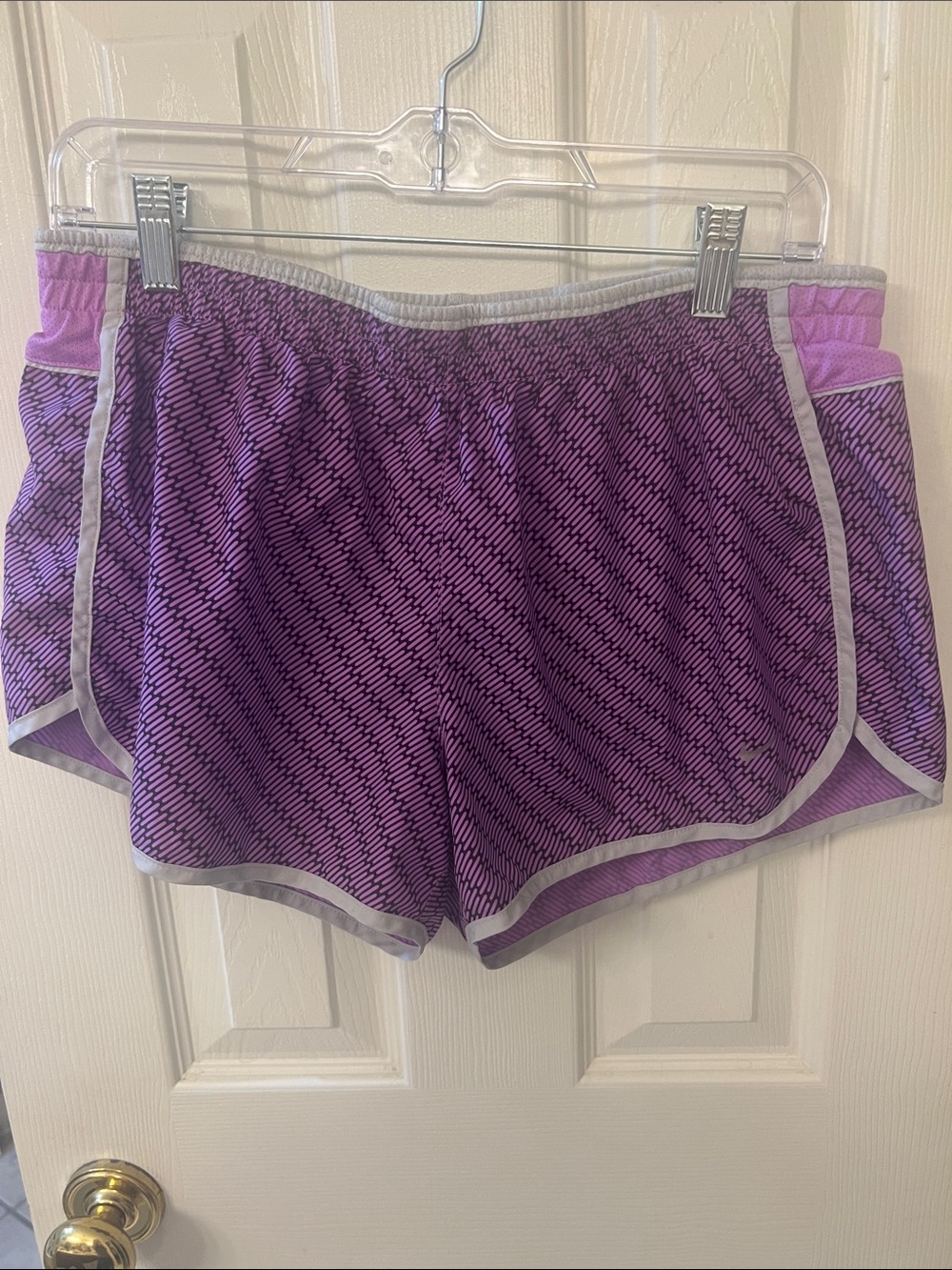 Nike Purple Patterned Athletic Running Shorts with White Trim